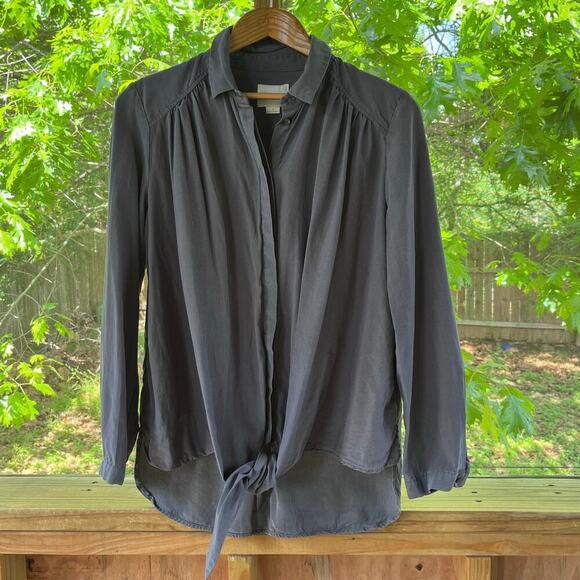 Anthropologie Maeve Women's Grey 100% Tencel Tie Front Blouse Size M - Picture 2 of 9